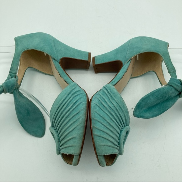 Miss L Fire Loretta Suede Peep Toe Ankle Tie Heels - Picture 6 of 11